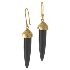 Susan Crow Studio Bullet Cut Black Jet and Gold Drop Earrings