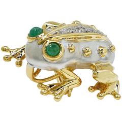Vintage Emerald and Diamond Frog Brooch