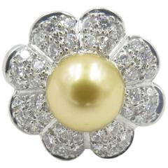Golden Pearl Diamond Platinum Ring 6