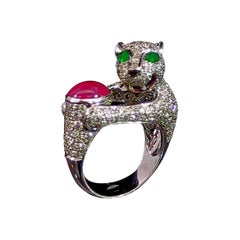 2.60 Carat Diamond and 1.75 Carat Ruby Panther Ring