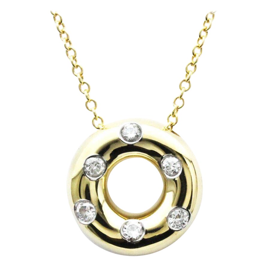 TIFFANY & Co. 18K Gold Platinum Etoile Diamond Circle Pendant Necklace