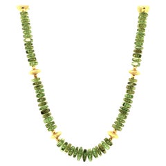 Green Tourmaline Bead and 18k Yellow Gold Necklace, Adjustable Length