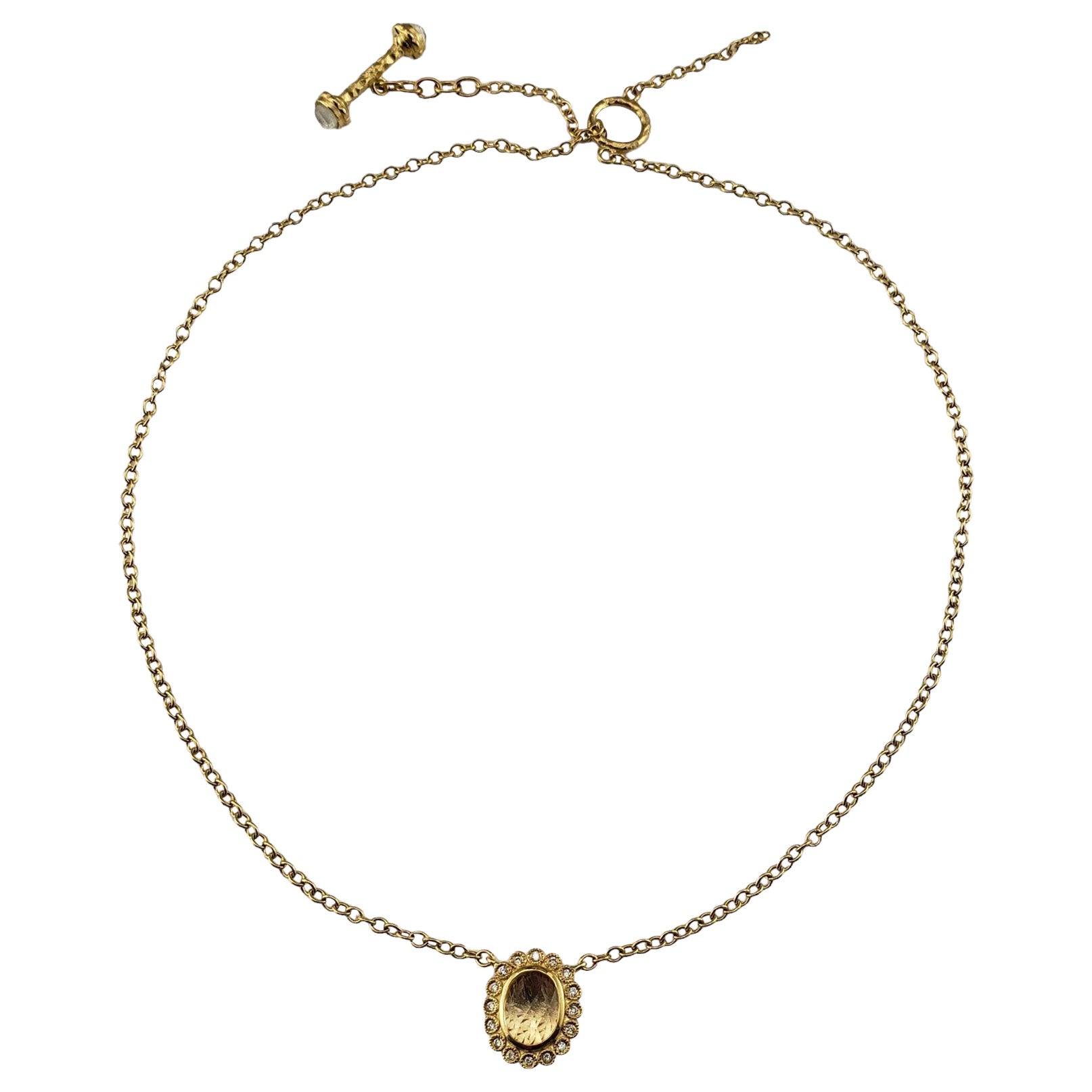 14K Yellow Gold Diamond, Moonstone Quartz Toggle Necklace #15272 For Sale