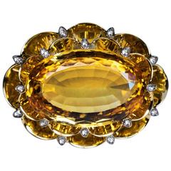 Very Rare Art Deco 20 Carat Russian Imperial Topaz Brooch Pendant 12