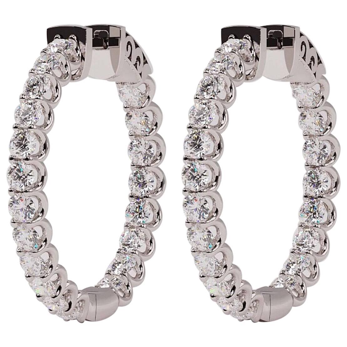U Prong Inside Out Diamond Gold Hoops Earrings