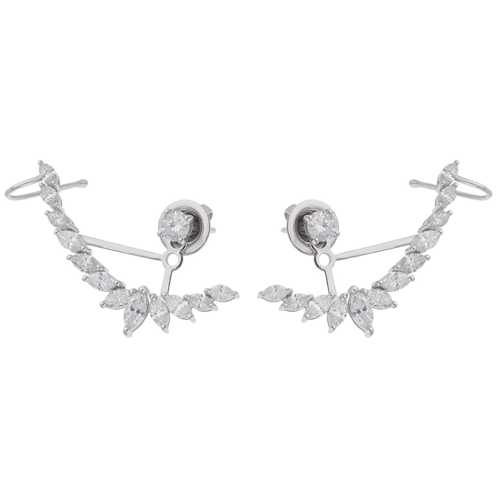 Natural 2.26 Carat Marquise & Round Diamond Jacket Earrings 14 Karat White Gold For Sale