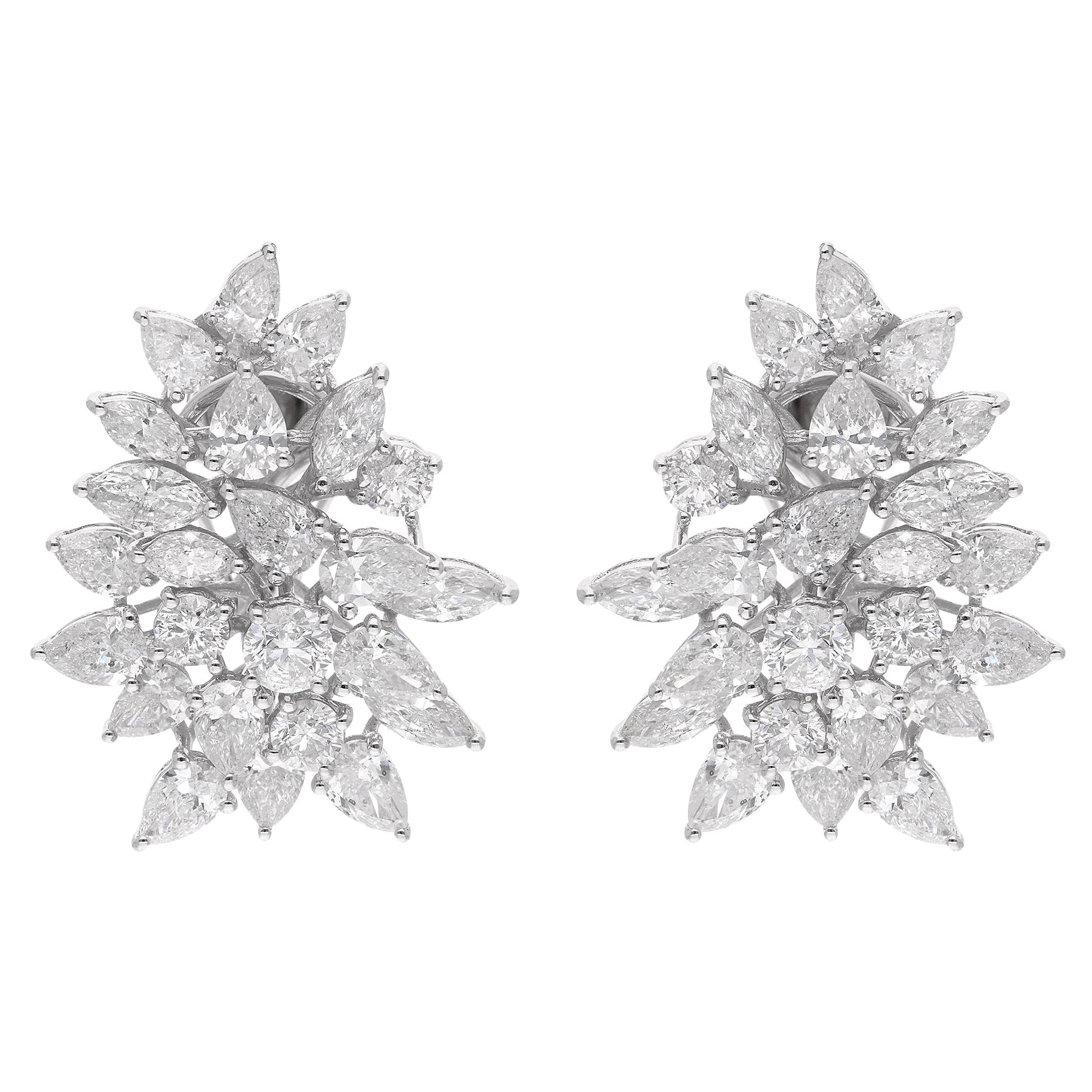 Natural 9.58 Carat Marquise & Pear Shape Diamond Earrings 14 Karat White Gold