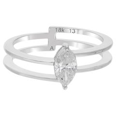 Natural 0.61 Carat Solitaire Marquise Diamond Ring 14 Karat White Gold Jewelry