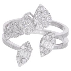 Used Real 0.82 Carat Baguette & Round Diamond Cuff Ring 14 Karat White Gold Jewelry