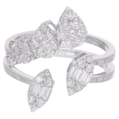 Real 0.82 Carat Baguette & Round Diamond Cuff Ring 14 Karat White Gold Jewelry