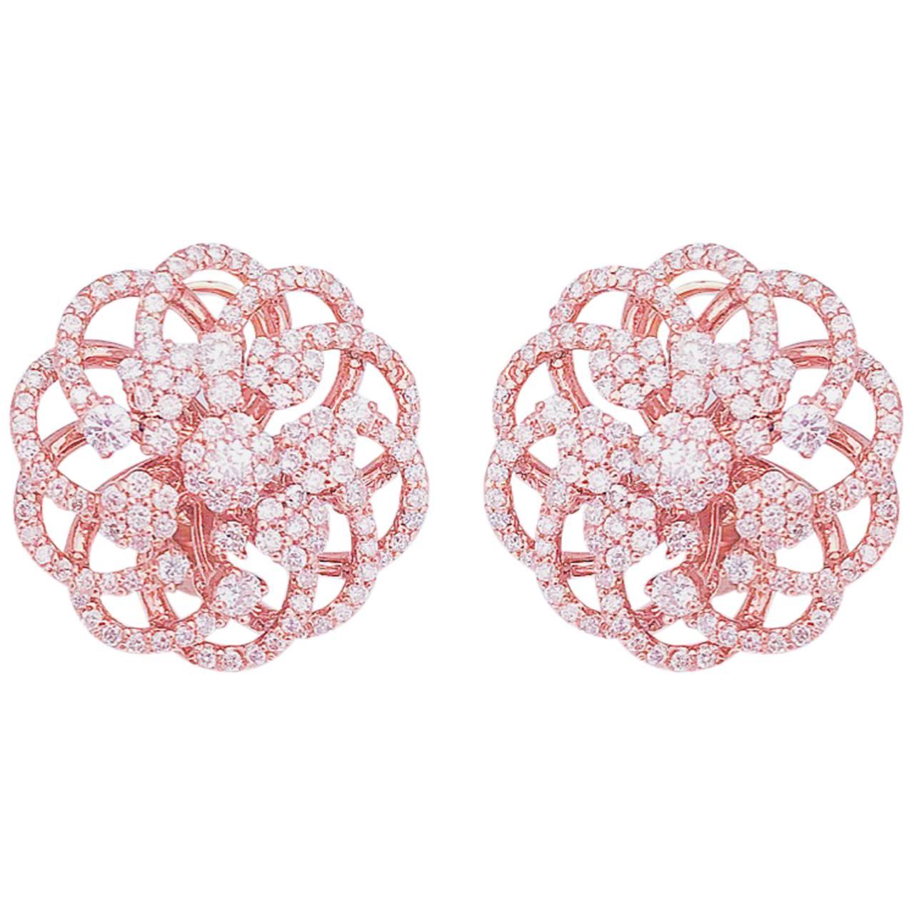 Rose Gold Micro Pave Floral Earrings 
