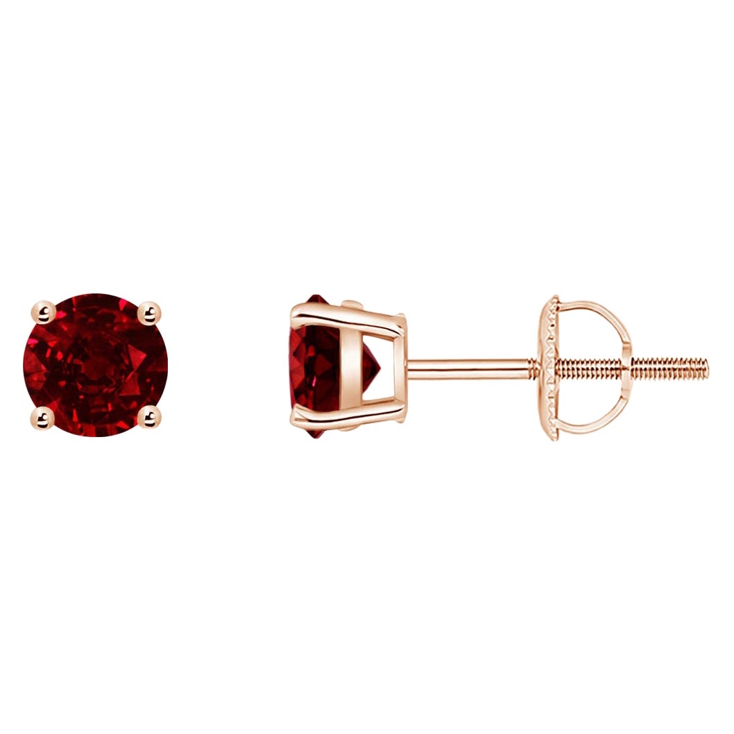 ANGARA Natural Basket-Set Round 0.68ct Ruby Studs in 14K Rose Gold for Women