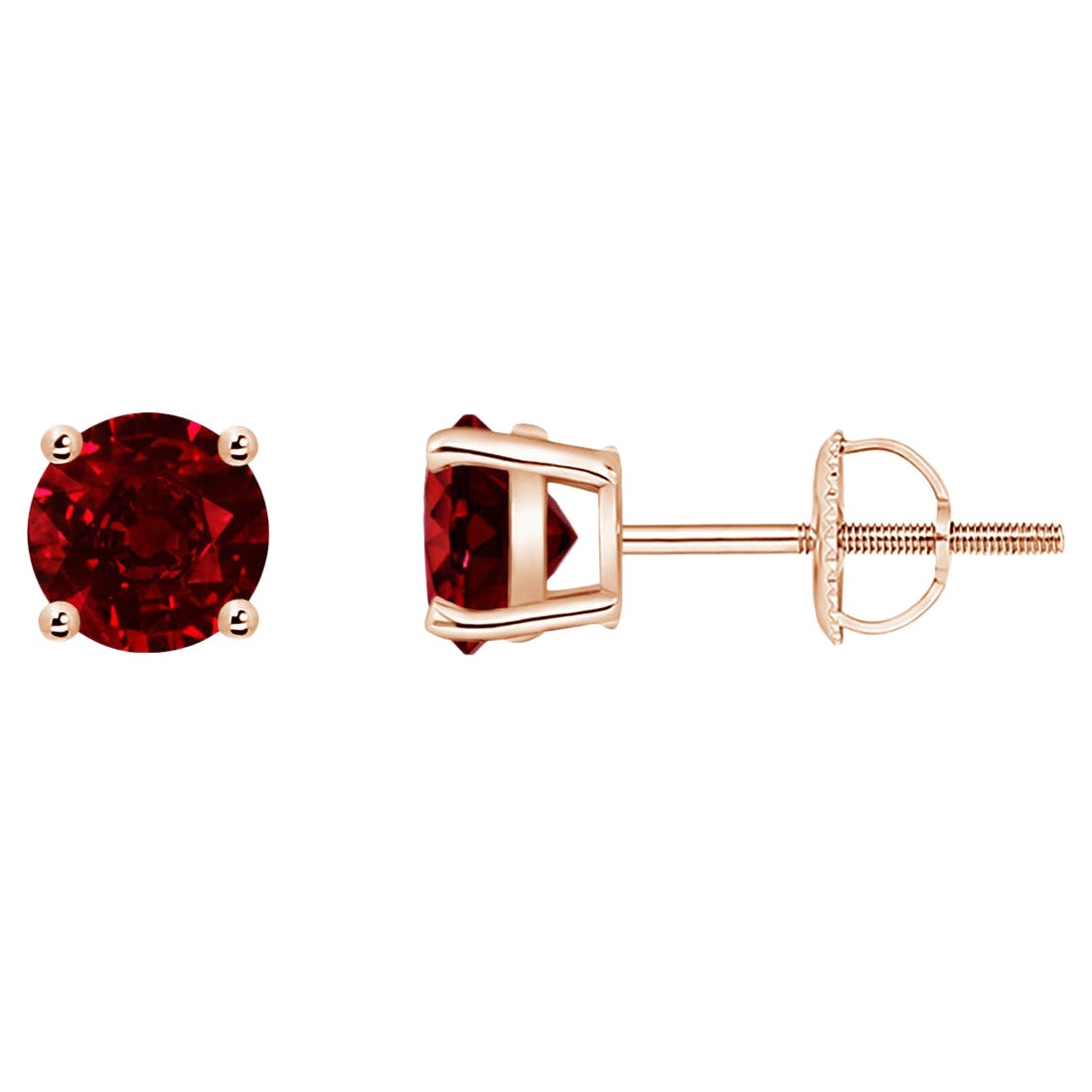 ANGARA Natural Basket-Set Round 1.20ct Ruby Studs in 14K Rose Gold for Women For Sale