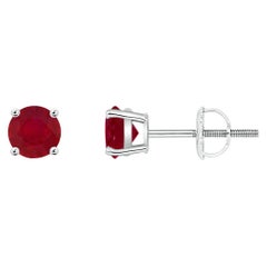 ANGARA Natural Basket-Set Round 0.68ct Ruby Studs in 14K White Gold for Women