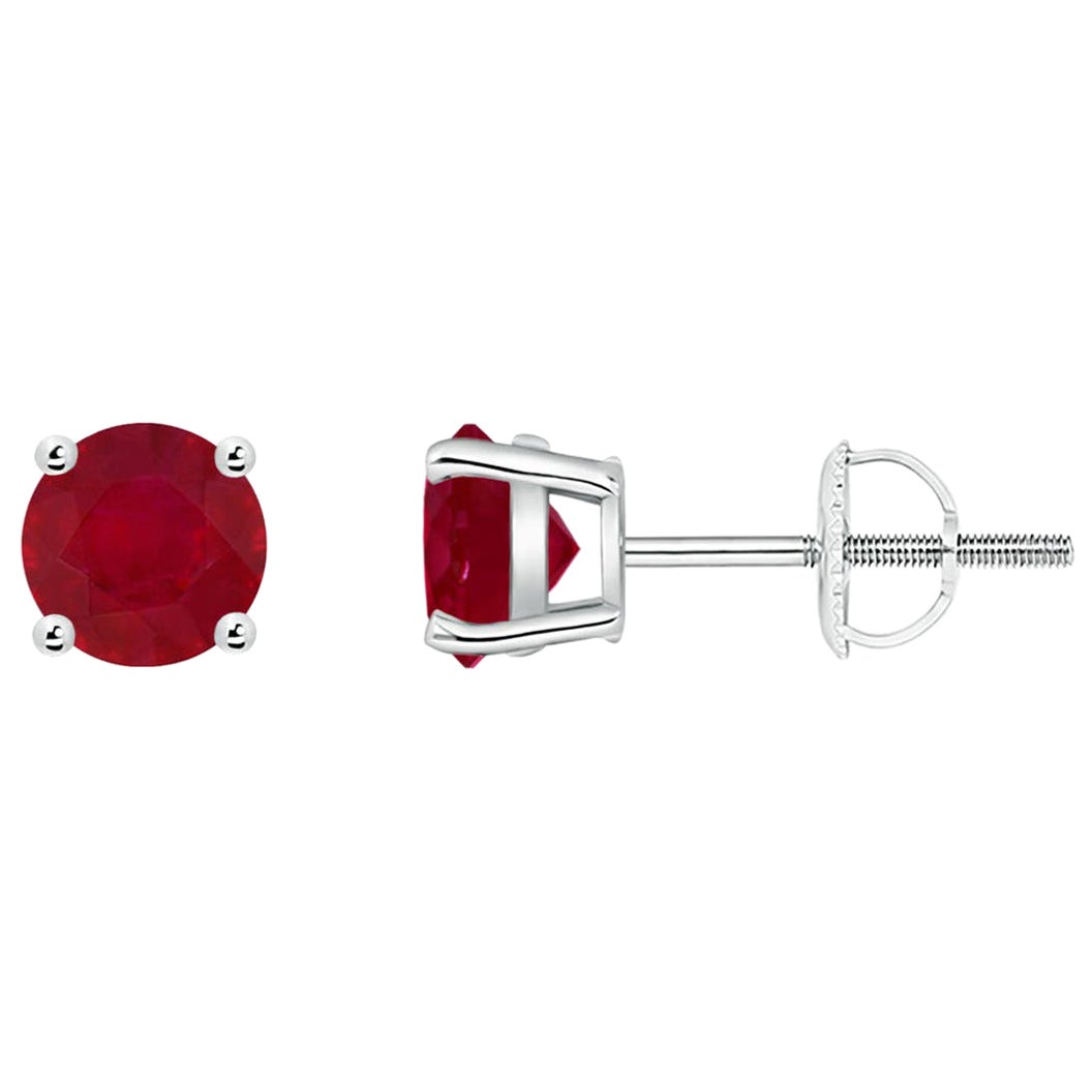 ANGARA Natural Basket-Set Round 1.20ct Ruby Studs in 14K White Gold for Women
