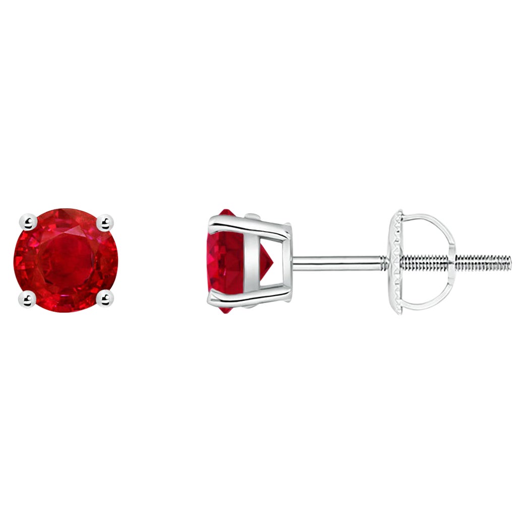 ANGARA Natural Basket-Set Round 0.68ct Ruby Studs in 14K White Gold for Women For Sale