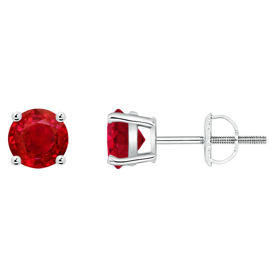ANGARA Natural Basket-Set Round 1.20ct Ruby Studs in 14K White Gold for Women For Sale