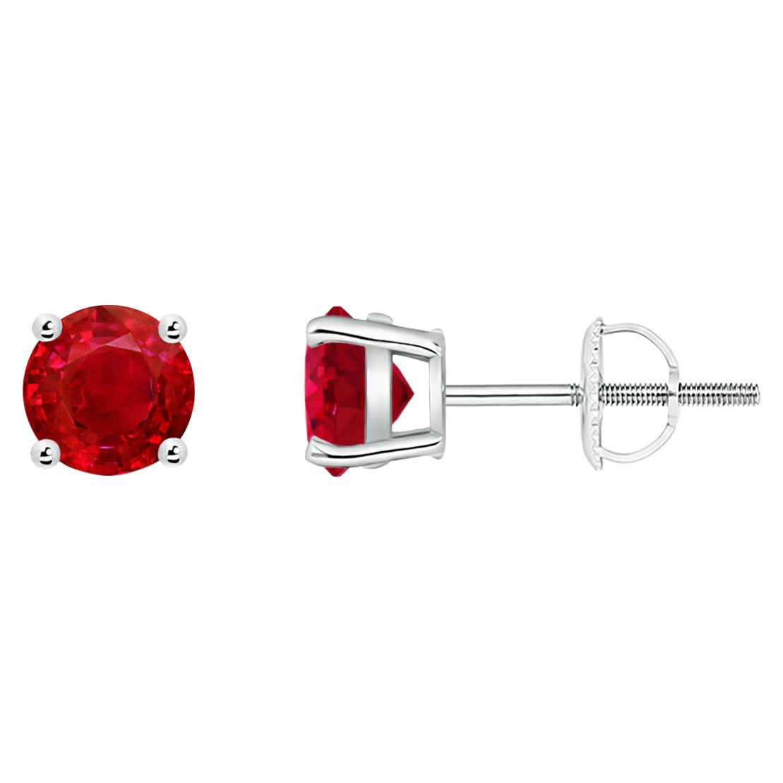 ANGARA Natural Basket-Set Round 1.20ct Ruby Studs in 14K White Gold for Women For Sale