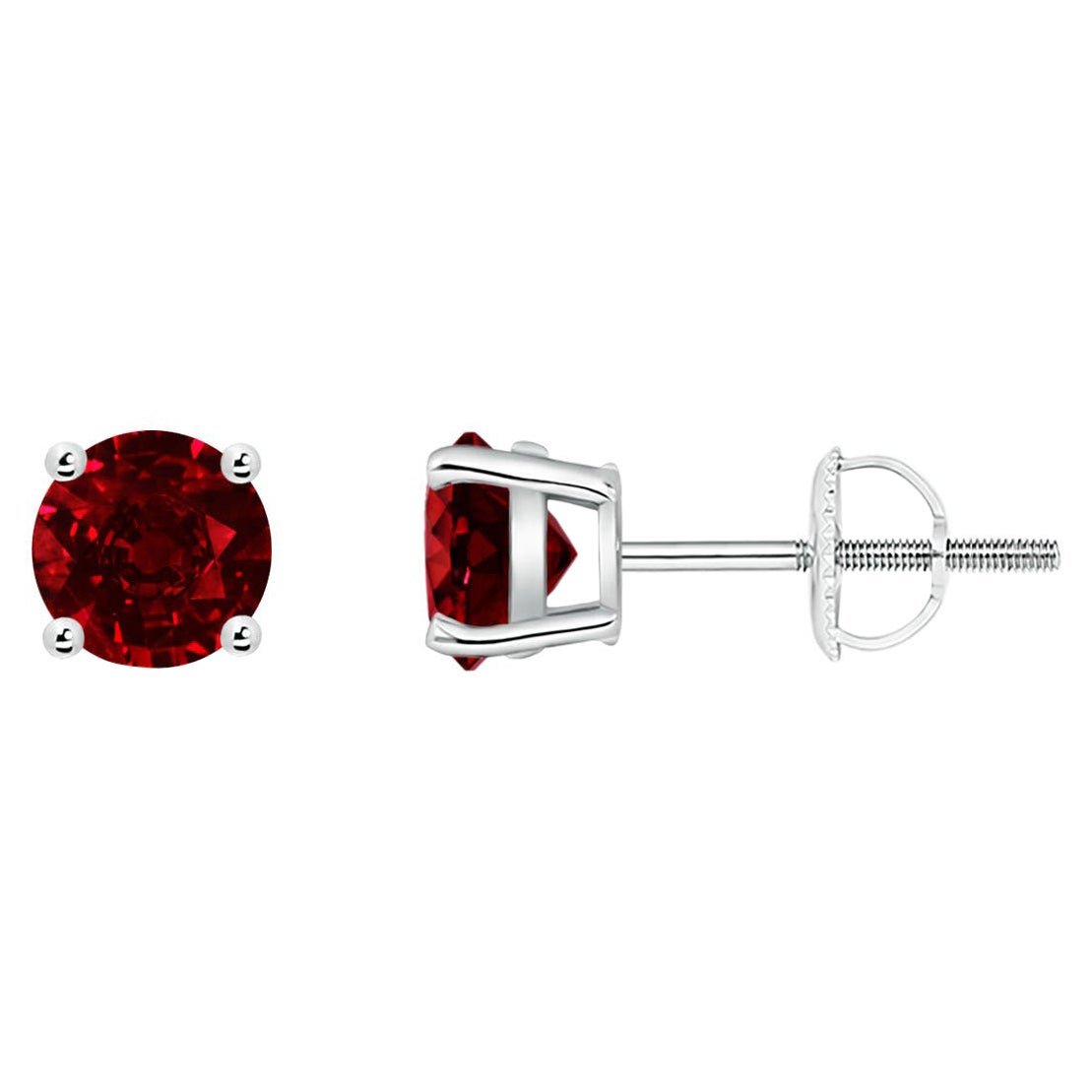 ANGARA Natural Basket-Set Round 1.20ct Ruby Studs in 14K White Gold for Women For Sale