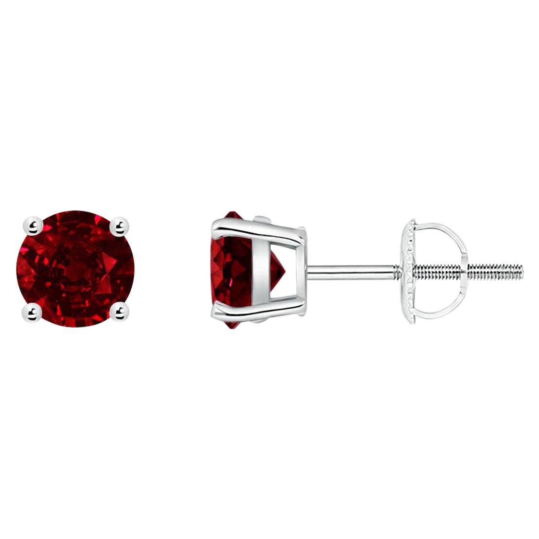 ANGARA Natural Basket-Set Round 1.20ct Ruby Studs in 14K White Gold for Women