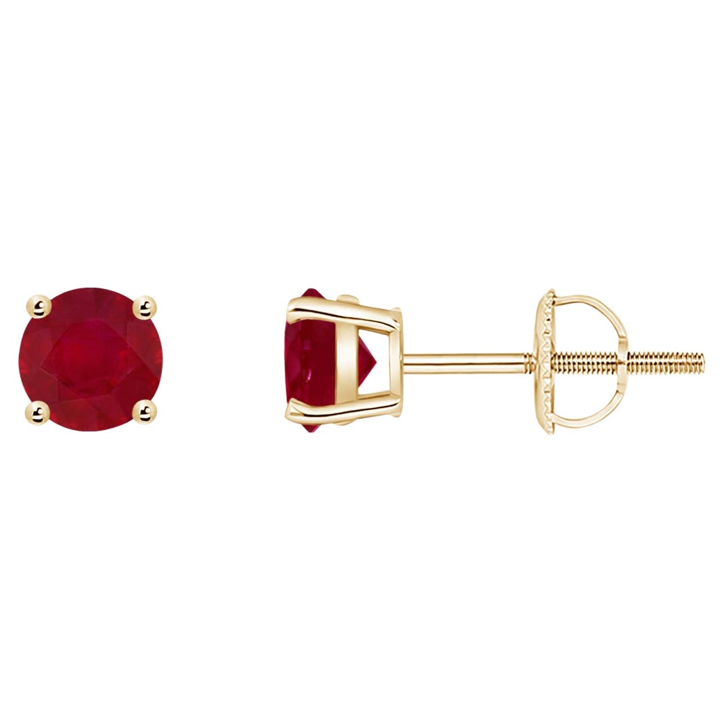 ANGARA Natural Basket-Set Round 0.68ct Ruby Studs in 14K Yellow Gold for Women For Sale