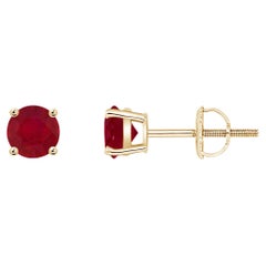 ANGARA Natural Basket-Set Round 0.68ct Ruby Studs in 14K Yellow Gold for Women