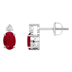 ANGARA Natural Oval 1.20ct Ruby Stud Earrings with Diamond in Platinum