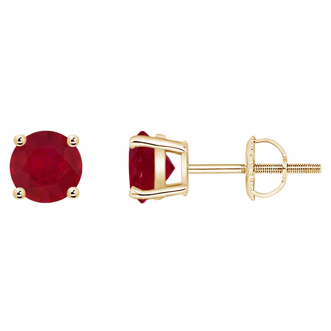ANGARA Natural Basket-Set Round 1.20ct Ruby Studs in 14K Yellow Gold for Women For Sale
