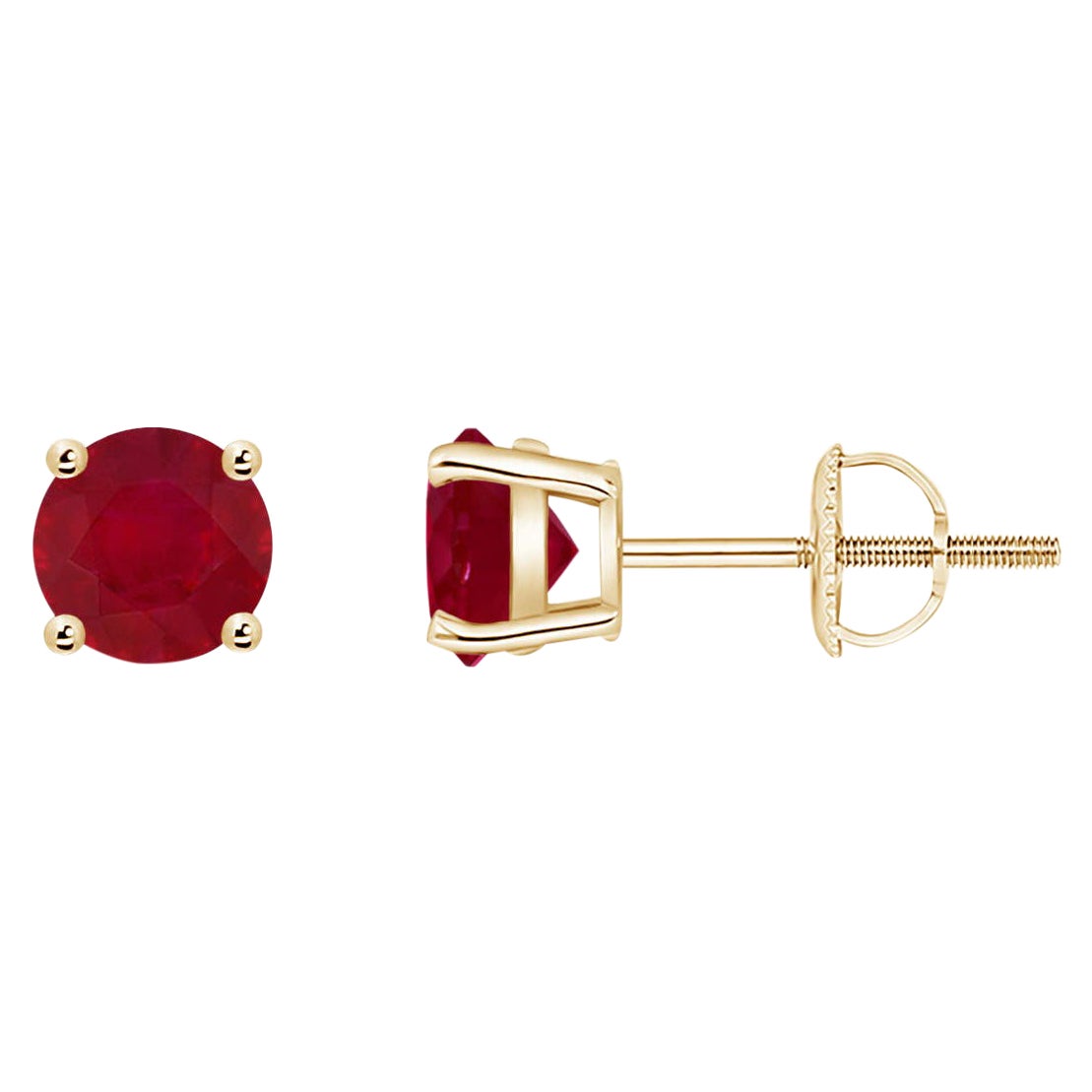 ANGARA Natural Basket-Set Round 1.20ct Ruby Studs in 14K Yellow Gold for Women