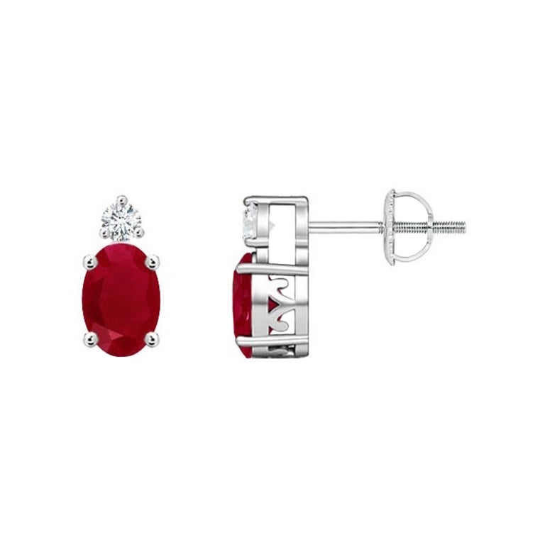 ANGARA Natural Oval 1.20ct Ruby Stud Earrings with Diamond in Platinum For Sale