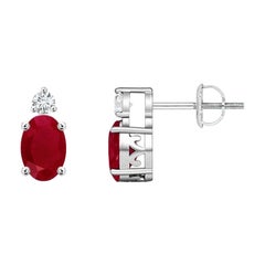 ANGARA Natural Oval 1.20ct Ruby Stud Earrings with Diamond in Platinum