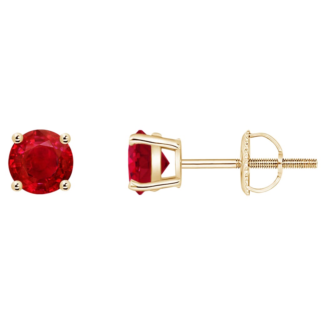 ANGARA Natural Basket-Set Round 0.68ct Ruby Studs in 14K Yellow Gold for Women For Sale
