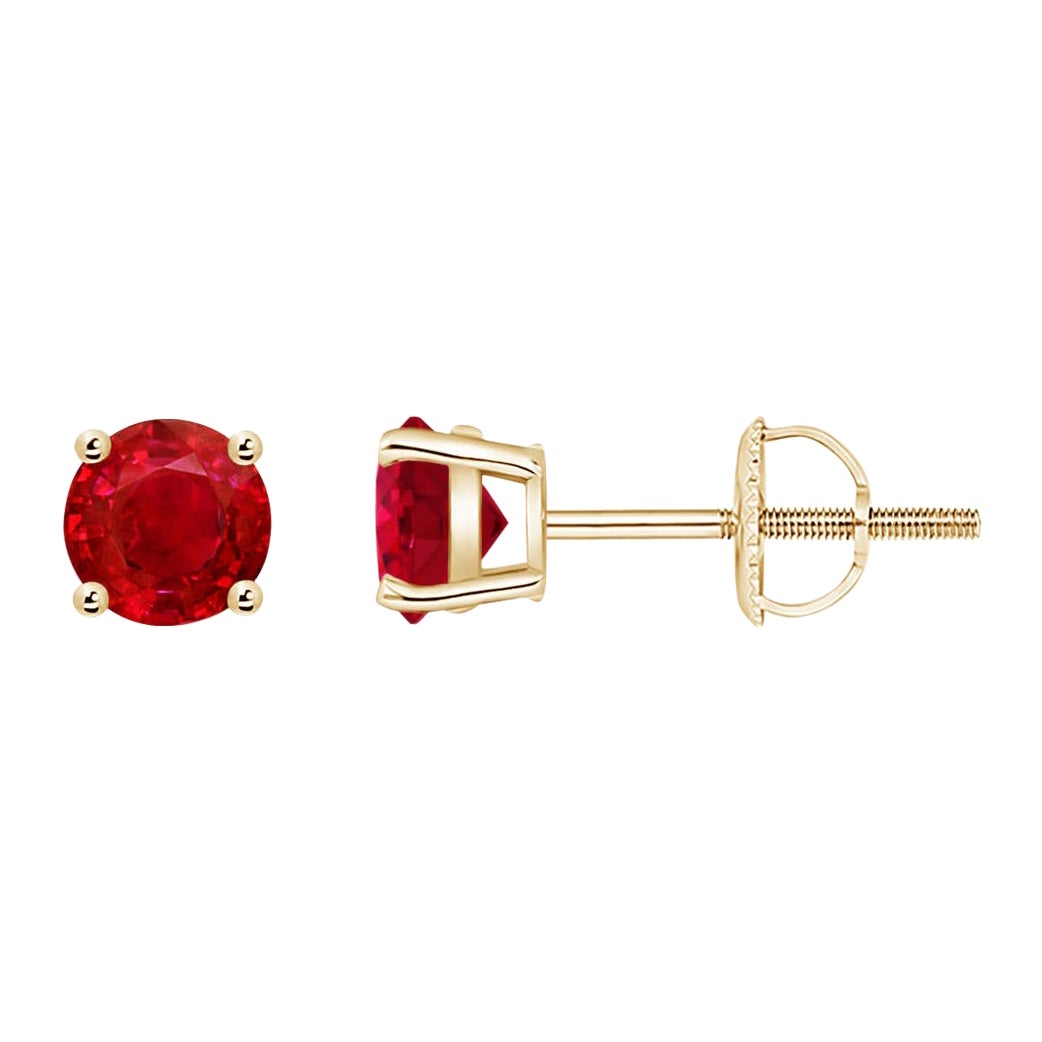 ANGARA Natural Basket-Set Round 0.68ct Ruby Studs in 14K Yellow Gold for Women