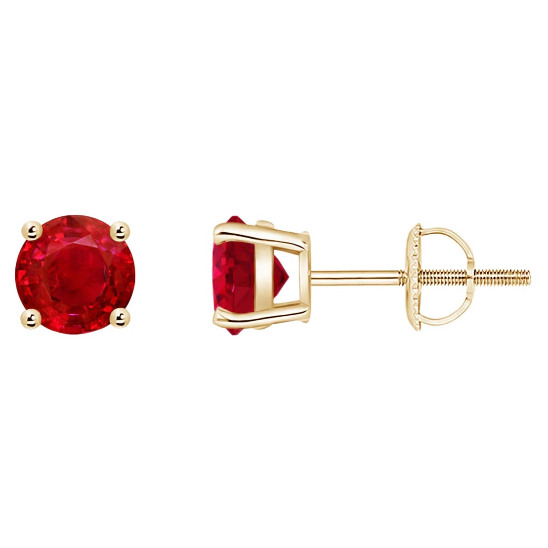 ANGARA Natural Basket-Set Round 1.20ct Ruby Studs in 14K Yellow Gold for Women
