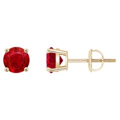 ANGARA Borchie di rubino rotonde da 1,20 carati con incastonatura a cesto naturale in oro giallo 14K per donna