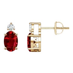 ANGARA Natural Oval 1.20ct Ruby Stud Earrings with Diamond in 14K Yellow Gold