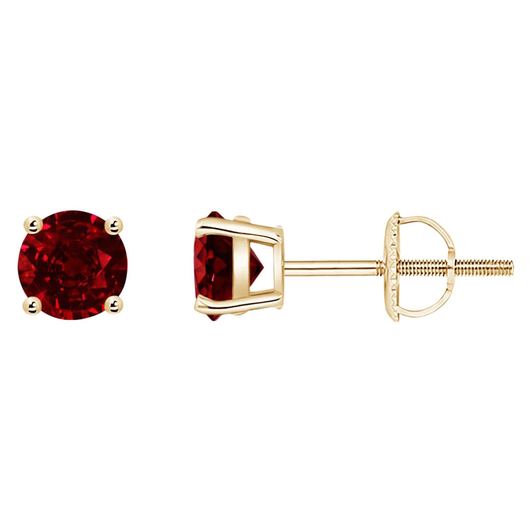 ANGARA Natural Basket-Set Round 0.68ct Ruby Studs in 14K Yellow Gold for Women