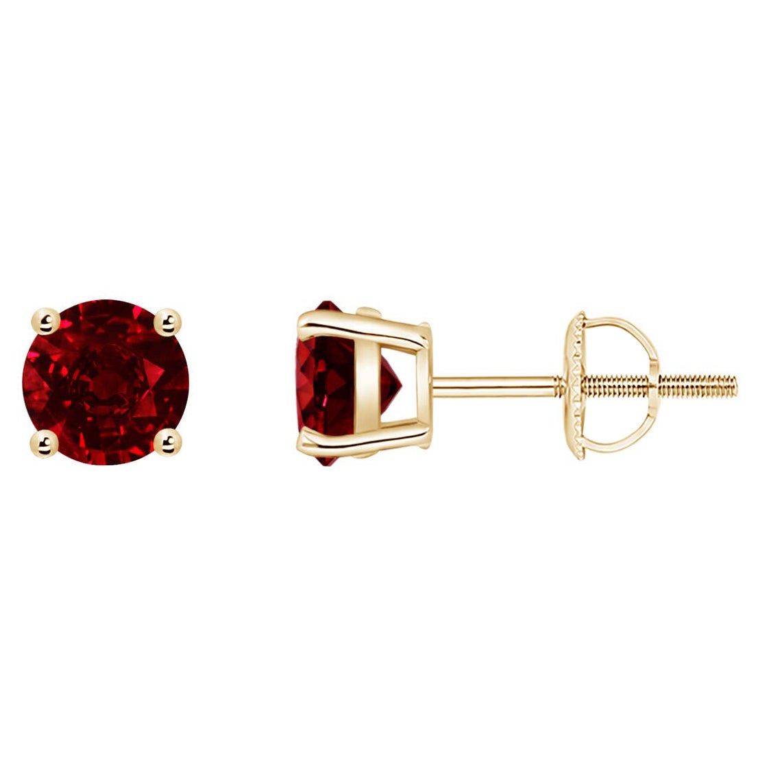ANGARA Natural Basket-Set Round 1.20ct Ruby Studs in 14K Yellow Gold for Women