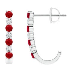 ANGARA Boucles d'oreilles J-Hoop en platine avec rubis naturel de 0,40 carat et diamants
