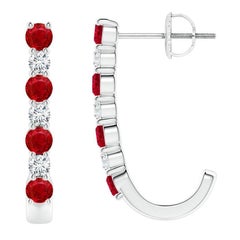 ANGARA Boucles d'oreilles J-Hoop en platine avec rubis naturel de 0,72 carat et diamants