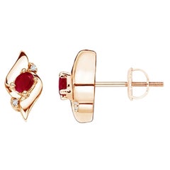 Orecchini a conchiglia ovali di rubino naturale e diamanti in oro rosa 14K (4x3mm)
