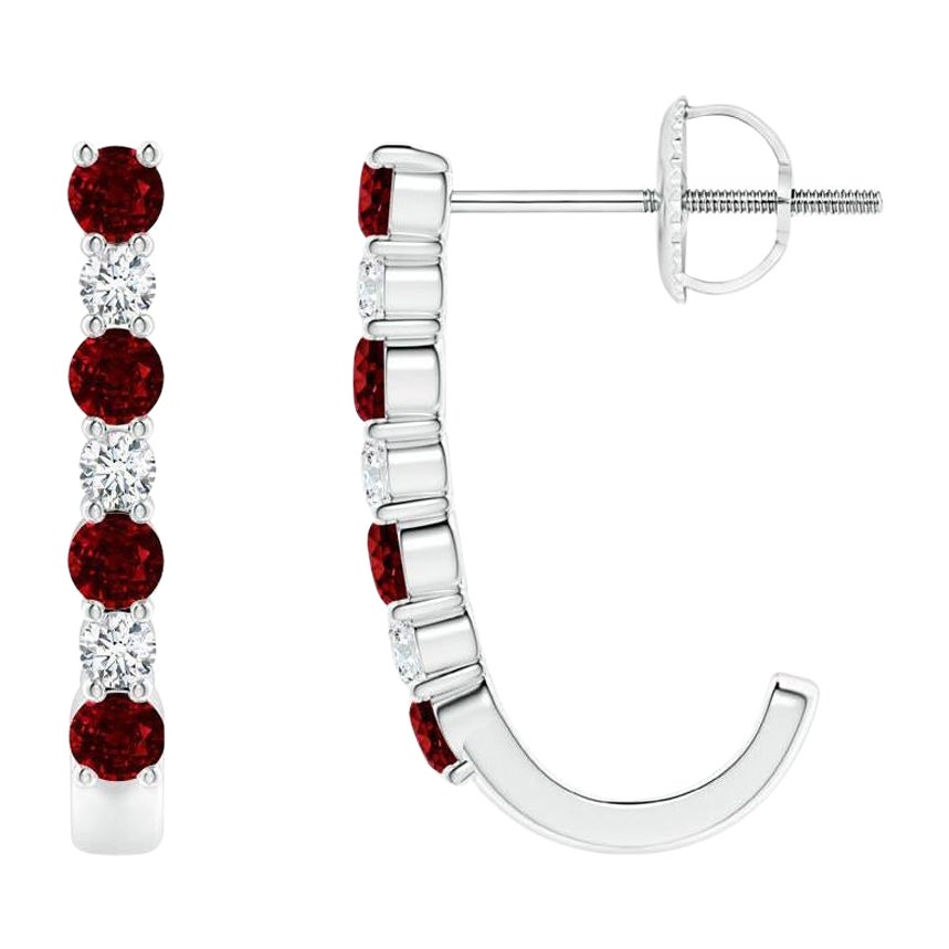 ANGARA Natural 0.40ct Ruby and Diamond J-Hoop Earrings in Platinum