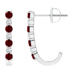 ANGARA Boucles d'oreilles J-Hoop en platine avec rubis naturel de 0,40 carat et diamants