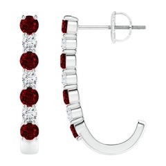 ANGARA Boucles d'oreilles J-Hoop en platine avec rubis naturel de 0,72 carat et diamants