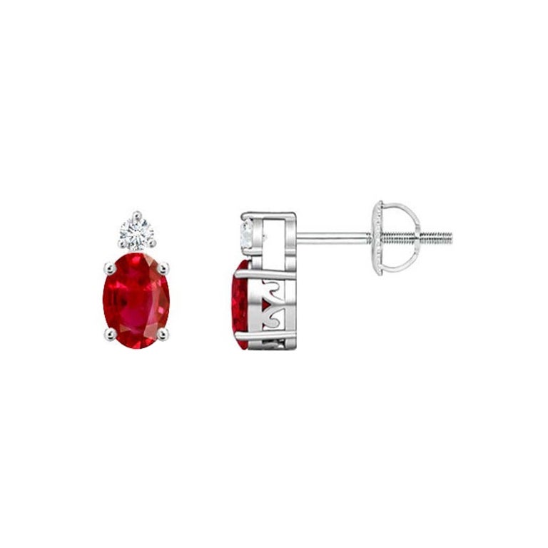 ANGARA Natural Oval 0.50ct Ruby Stud Earrings with Diamond in Platinum For Sale