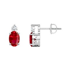 ANGARA Natural Oval 1.20ct Ruby Stud Earrings with Diamond in Platinum