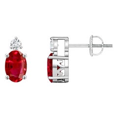 ANGARA Natural Oval 1.20ct Ruby Stud Earrings with Diamond in Platinum