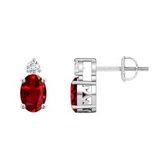 ANGARA Natural Oval 1.20ct Ruby Stud Earrings with Diamond in Platinum