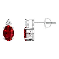 ANGARA Natural Oval 1.20ct Ruby Stud Earrings with Diamond in Platinum