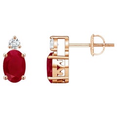 ANGARA Natural Oval 1.20ct Ruby Stud Earrings with Diamond in 14K Rose Gold